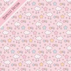 Cute stars and clouds seamless pattern