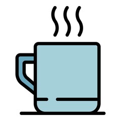 Hot tea mug icon. Outline hot tea mug vector icon color flat isolated