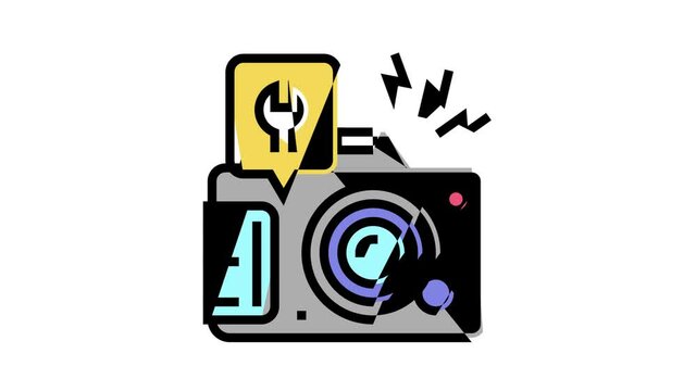 photo camera repair animated color icon. photo camera repair sign. isolated on white background
