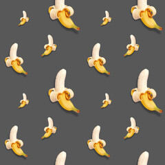 Ripe banana on a bright background, seamless pattern.