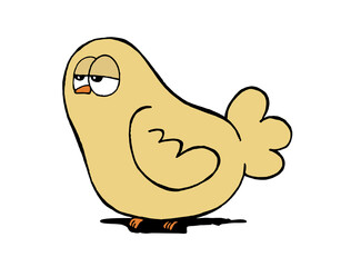 Cute serious yellow bird. Hand drawn cartoon style vector illustration isolated on white background.