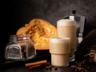 Autumn Pumpkin Spice Latte with Milk and Cream