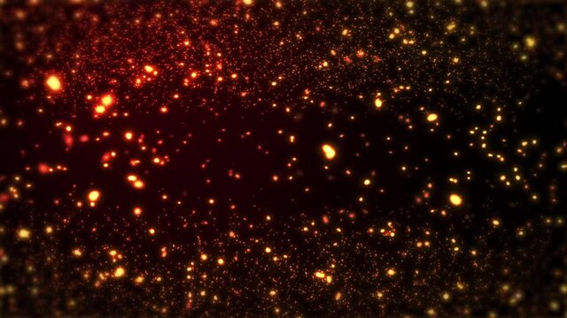 夜空に輝く金色の幻想的な雪のようなパーティクル粒子の動画　4K　LOOP