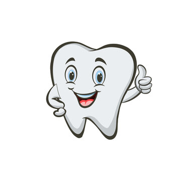 Cartoon tooth thumb up, banner for pediatric dentistry