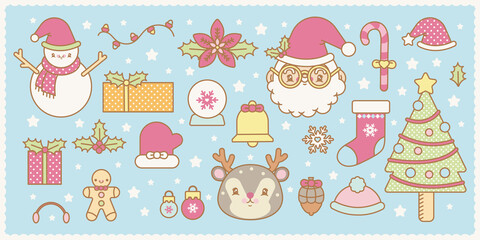 Cute cartoon Christmas elements set