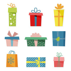 A set of gifts for Christmas, birthday. Shopping set. Flat cartoon style vector illustration.