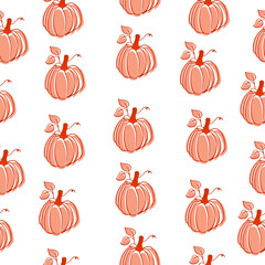 seamless pattern with pumpkin illustration on white background. orange color, transparent. hand drawn vector. doodle art for wallpaper, wrapping paper and gift, backdrop, fabric, textile, fashion. 
