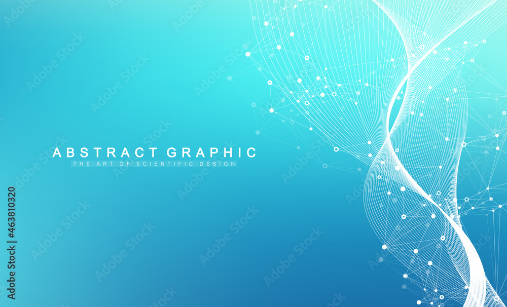 Fototapete Digits abstract background with connected line and dots, wave flow. Digital neural networks. Network and connection background for your presentation. Graphic polygonal background. Vector illustration.