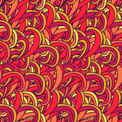 Vector seamless background with abstract brunches. Endless colorful pattern with doodle elements. Use for wallpaper, textile, book cover, clothes. Make in red and yellow colors
