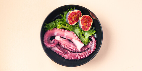 octopus salad seafood fresh meal snack on the table copy space food background vegetarian food 