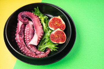 octopus salad seafood fresh meal snack on the table copy space food background vegetarian food 