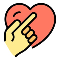 Finger show heart icon. Outline finger show heart vector icon color flat isolated