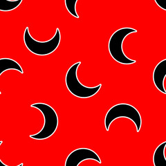 Seamless pattern with month and stars on a red background. Vector illustration