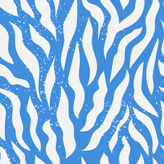 Seamless pattern with white stripes on a blue background, like a tiger. Print for modern fabrics, throw pillows, wrapping paper. 