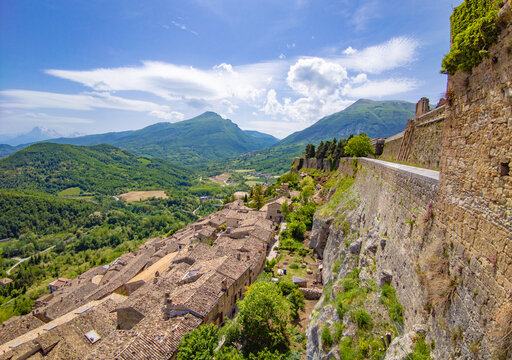 Civitella del Tronto (Italy) - The touristic medieval town in province of Teramo, Abruzzo region, with the old fortress castle in stone by Borbone reign