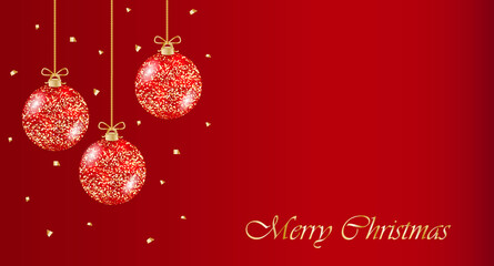 Fototapeta na wymiar Merry Christmas background with shining glitter textured balls. Merry Christmas greeting card. Vector illustration