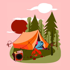 camping in the tent