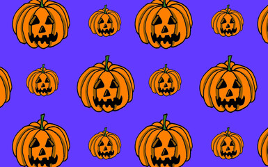 Halloween Pumpkin pattern. Halloween pumpkins on a purple background.