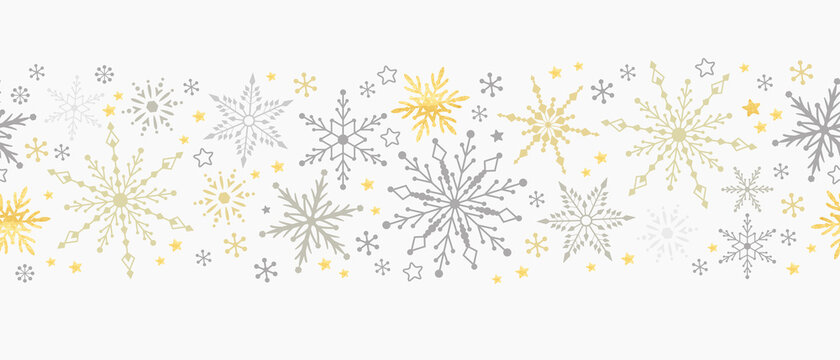Seamless snowflakes border benner pattern for Christmas card or package layout.