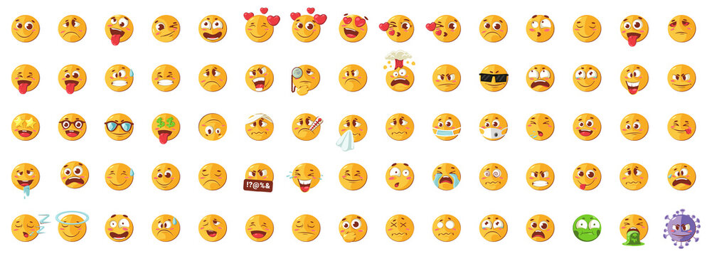 75 pieces of emoji - Vector emoticon set - Big set of emoticon smile icons - Cartoon emoji set.
