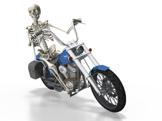Fototapeta na wymiar 3d menschliches Skelett auf Mototrrad in der Kurve, isoliert