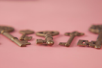 many old keys on pick background 