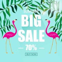 Summer sale poster background. For marketing, advert, placard, flyer and backdrop. Summer sale for ads, banner template, label, store and fashion sale. Summer vector illustration