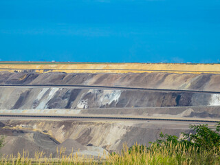 Garzweiler open cast mine, Jackerath. Drone photography, Garzweiler mine for mining lignite or brown coal, located in the German state. Jackerath, North-Rhine Westphalia.