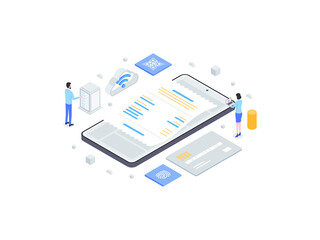 Point of Sale System Isometric Flat Illustration. Suitable for Mobile App, Website, Banner, Diagrams, Infographics, and Other Graphic Assets.