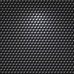 Black Grid with Regular Round Holes, or Spheres with Light Effect. Perforated Metal Texture Seamless Pattern Background, Dotted Technological Metallic Backdrop for Design