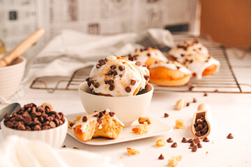 Baked donuts with cream and chocolate