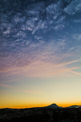 Sainte Victoire mountain in the light of the rising sun in autumn