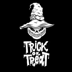 Halloween pumpkin in witch hat. Design element for poster, card, banner, sign t shirt. Vector illustration