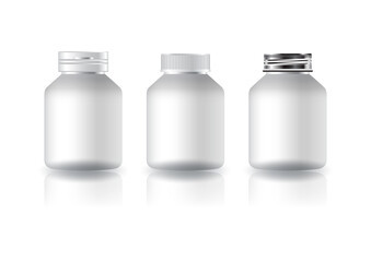 White round supplements, medicine bottle (3 styles white-silver lid) for beauty or healthy product.