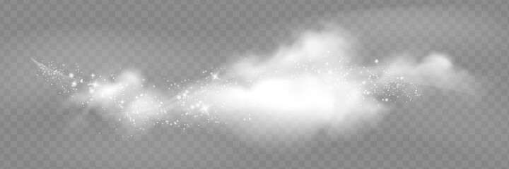 Transparent special effect stands out with fog or smoke. White cloud vector, fog or smog.