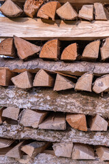 stacked dry wood for the fireplace. Close view