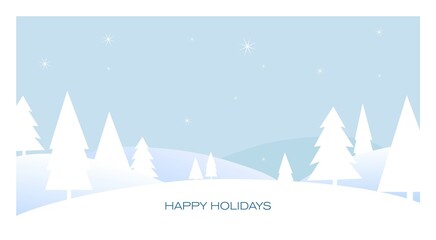 Snowy forest with spruce. Christmas card.