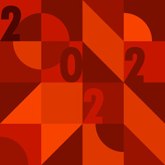 Geometric abstract drawing greeting card Happy New year 2022. vector template in red