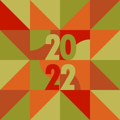 Geometric abstract drawing greeting card Happy New year 2022. vector template
