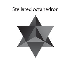 Black Stellated Octahedron, also called Stella octangula, and Polyhedra Hexagon, geometric polyhedral compounds on a white background with a gradient for game, icon, packaging design or logo.