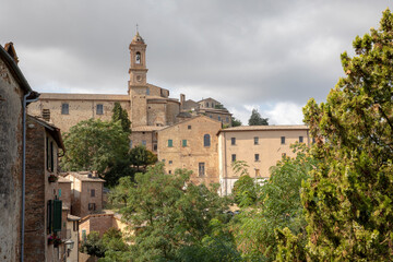 Obraz premium Montepulciano (SI), Italy - August 02, 2021: View of Montepulciano town, Tuscany, Italy