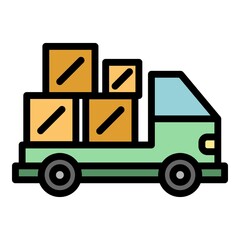 Truck relocation icon. Outline truck relocation vector icon color flat isolated