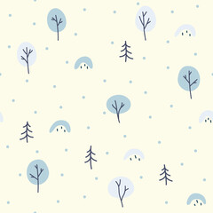 Winter forest seamless pattern on a light background. Wrapping paper design for winter holidays. Merry Christmas!