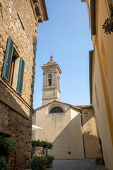 Castelmuzio (SI), Italy - August 08, 2021: View of Castelmuzio houses and town, Tuscany, Italy