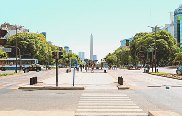 Street Scene of Avenida 9 de Julio with the Obelisk of Buenos Aires in Distance, Buenos Aires Downtown, Argentina