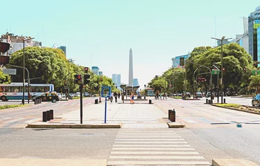 Keuken spatwand met foto Street Scene of Avenida 9 de Julio with the Obelisk of Buenos Aires in Distance, Buenos Aires Downtown, Argentina © jobi_pro