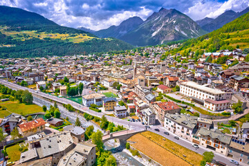 Town of Bormio in Dolomites Alps aerial view