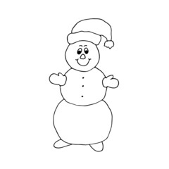 Christmas cute snowman. Festive winter concept. Doodle style. Vector illustration on an isolated background. A symbol of winter, Christmas, New Year.