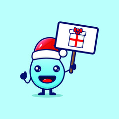 Cute of happy Christmas water need a gift. Isolated on blue background