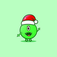 Cute of Christmas green monster. Isolated on green background